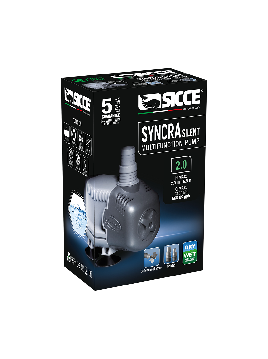 POMPA a Immersione SICCE SYNCRA SILENT 2.0 2150L/H Consumo 32W